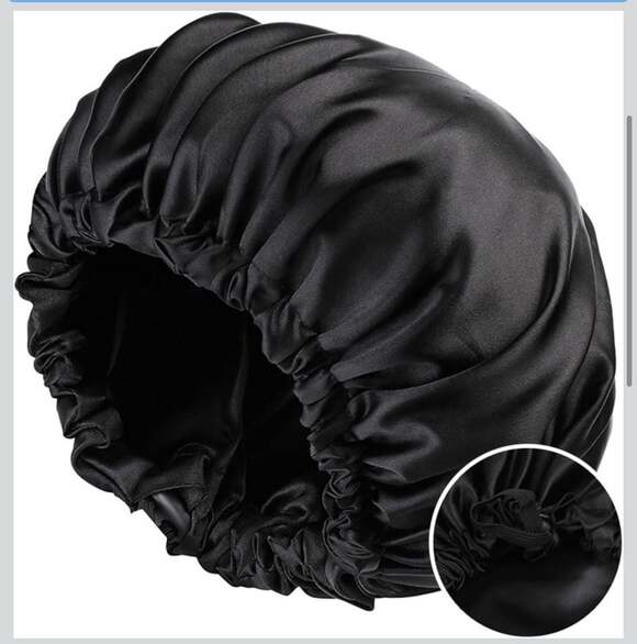 Silk Satin Sleep Bonnet - Black Night Cap for Hair‎ Protection - Picture 2 of 9